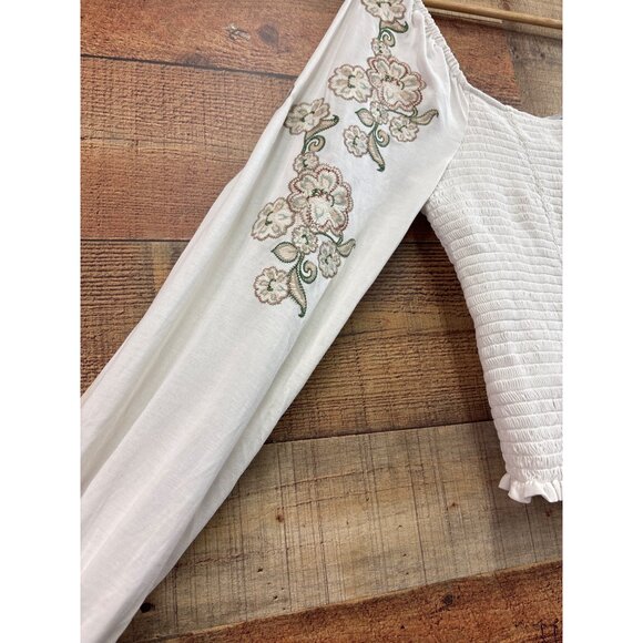 Lucky Brand Womens Embroidered Long Sleeve Peasant Top L Modal & Polyester Blend - Picture 2 of 8